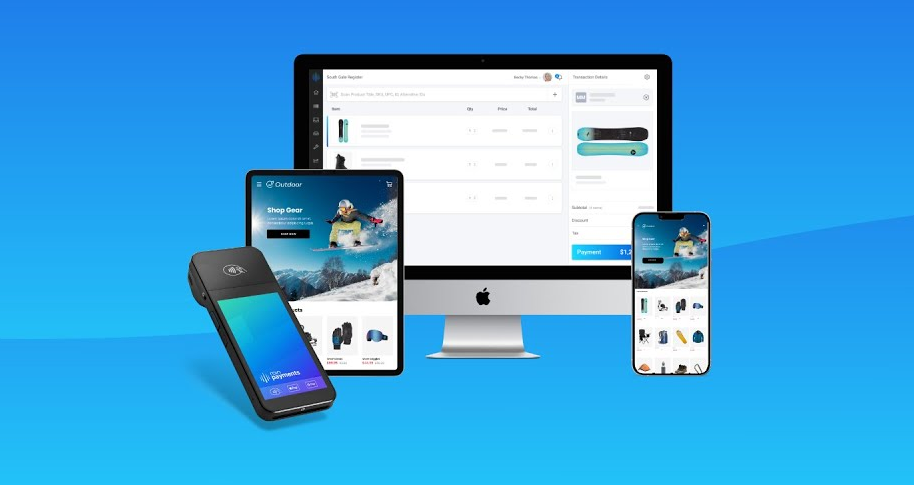 Rain POS platform on different screens: tablet, phone, and computer